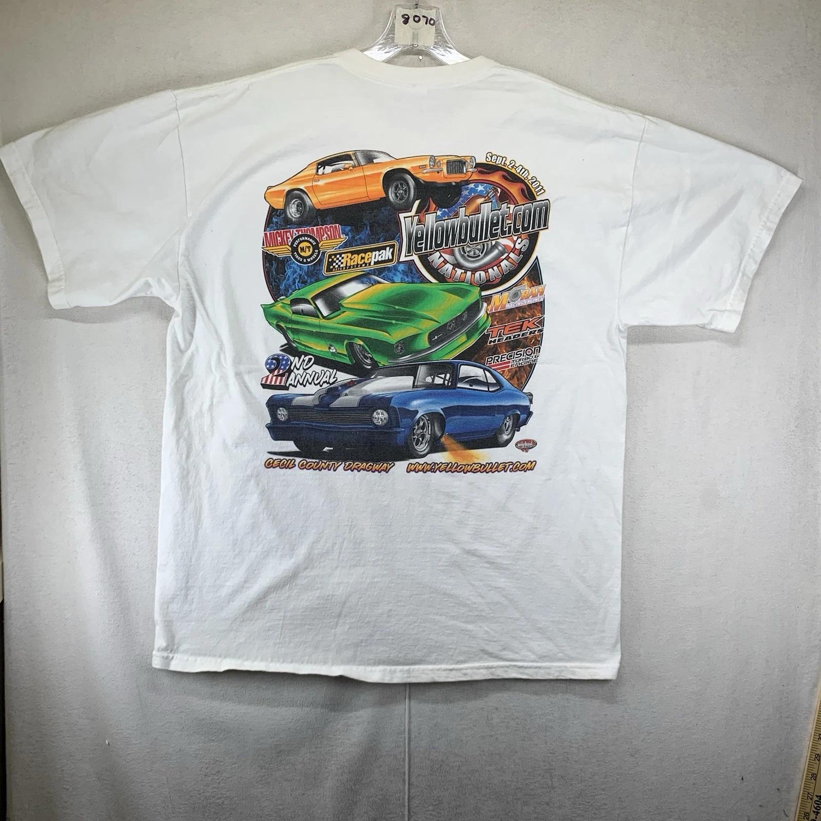 Mens Muscle Car T Shirt XL 2011 Cecil County Dragway Yellow Bullet L