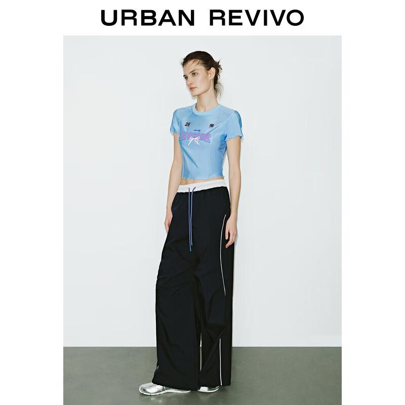 UR Women's Color-Block Elastic Waist Drawstring Pleated Wide-Leg Pants