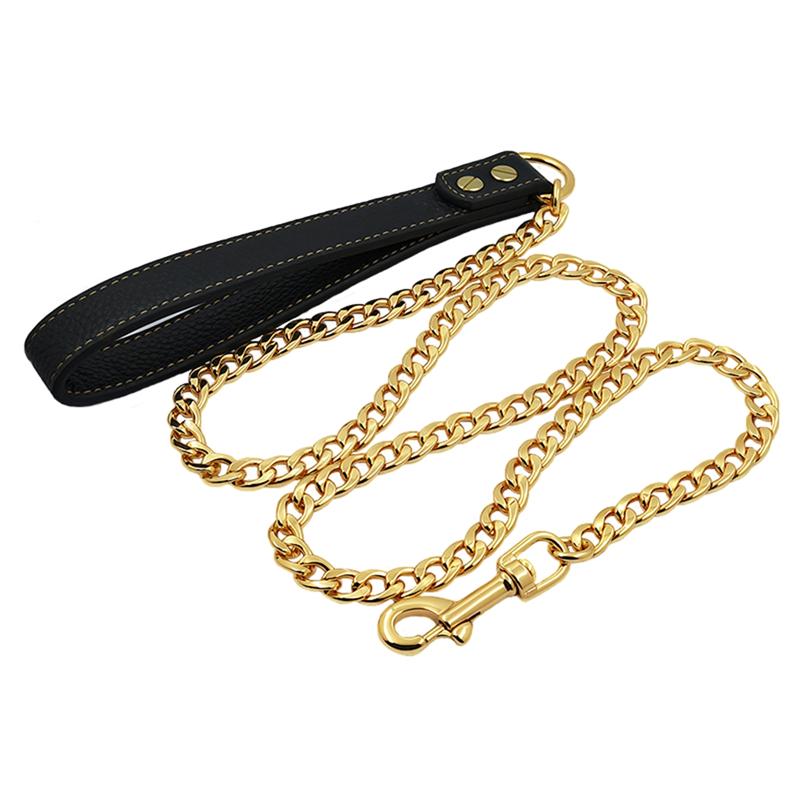 Stainless Steel Dog Lead Chain Gold Color Pet Weld Chain Strong Metal Leash For Small To Large Dogs Medium B