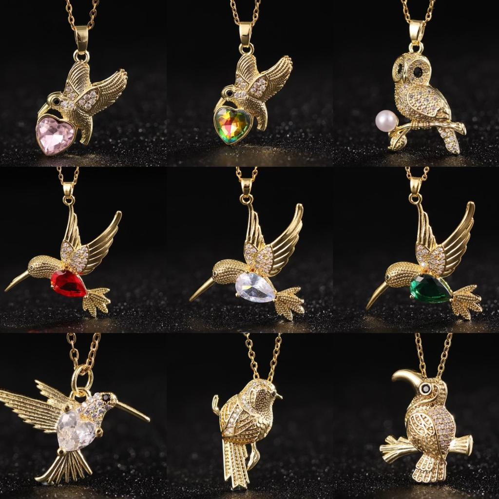 Colorful Zircon Pearl Hummingbird Flying Pendant Necklace Titanium Steel Collarbone Chain Women's Unique Design
