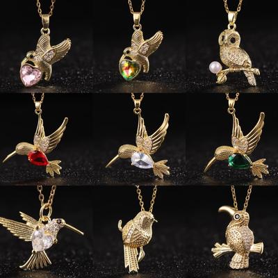 Colorful Zircon Pearl Hummingbird Flying Pendant Necklace Titanium Steel Collarbone Chain Women's Unique Design