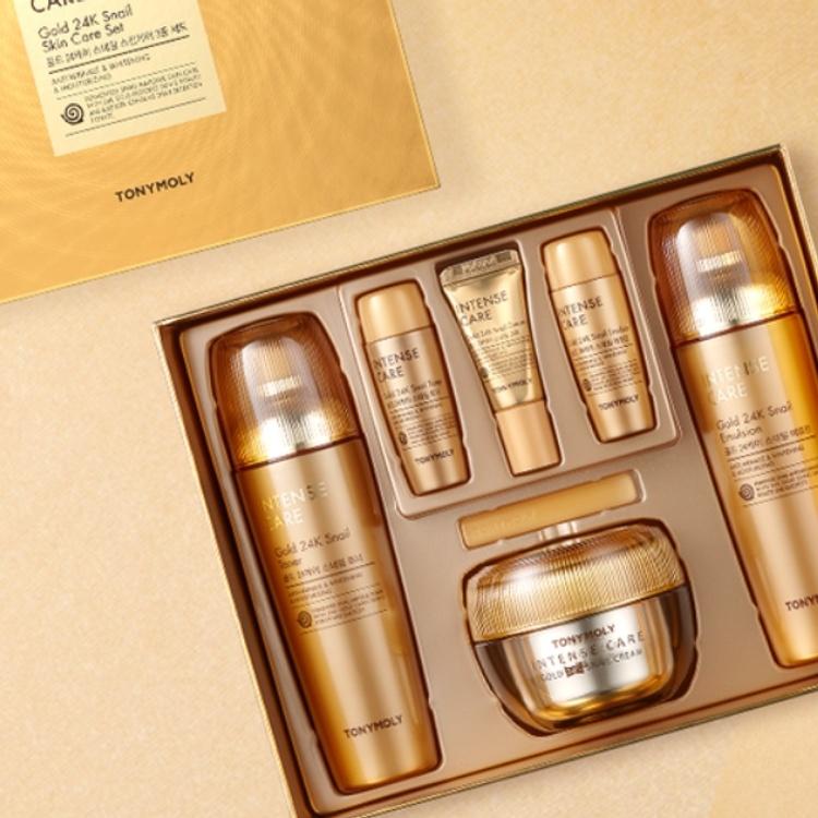 Tonymoly Intense Care Gold 24K Snail 6-teiliges Hautpflegeset(Toner+Serum+Emulsion+Creme)