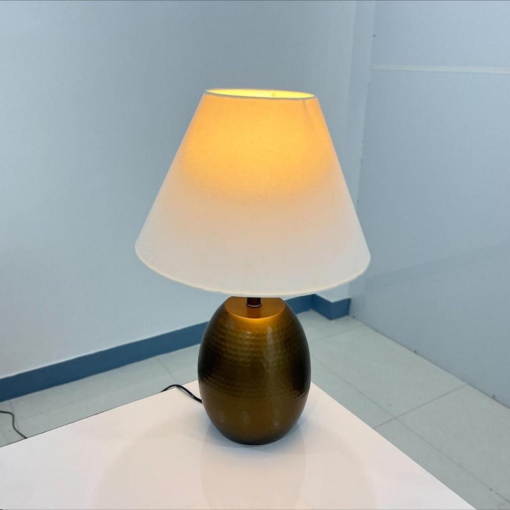 Table Lamp Shade Fabric Antique Raw Brass Base Tables Lamps Lights 20" Home Decorative