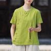 Women Vintage Shirts Summer Chinese Style Stand Solid Color Tops Female Button Blouses