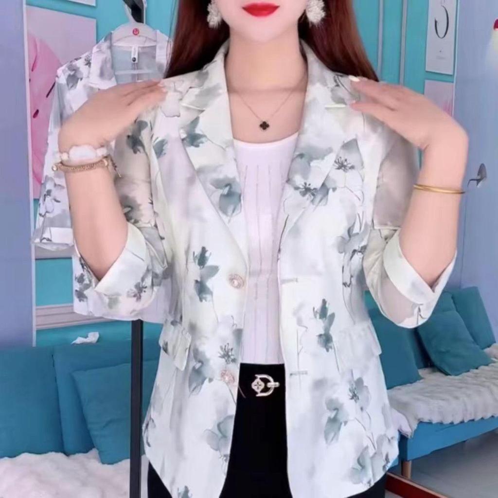 Luxusní Módní Sako Dámský Kabát Tenký Tištěný Ochrana Proti Slunci Elegantní Oblek Krátký Rukáv Letní Top