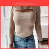 Sexy Mesh Long Sleeve T Shirt With Ribbed Cotton Fabric For Women
