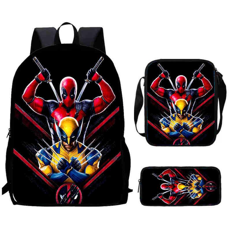 Mochila Escolar Infantil de Deadpool y Wolverine con Tejido Oxford Ligero para Estudiantes de Primaria