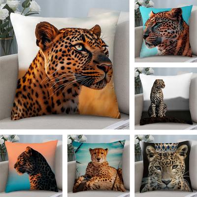 Leopard Cool Cushion Cover Plush Fabric Soft DoubleSided Printed Sofa Warm Winter Home Child Gift Pillow Case