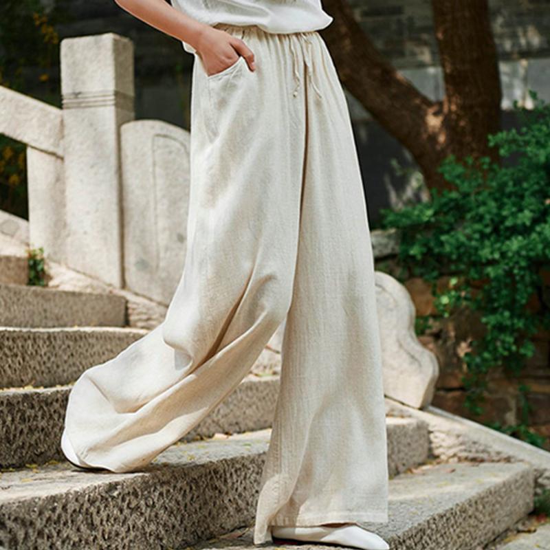 Vintage Yoga Clothes Cotton Linen Women High Waist Pants Baggy Loose Large Oversized Size Women's Cargo Trousers Wide Leg