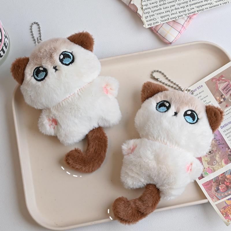 Cute Cartoon Scarf Tail Kitten Plush Keychain Siamese Kitten Stuffed Doll Backpack Pendant Car Keychain Accessories Gifts