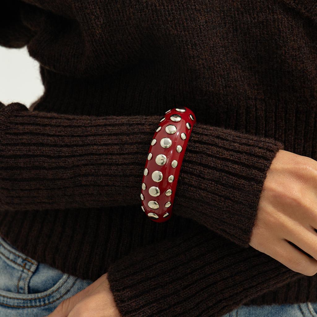 Salircon Punk Creative Rhinestone Rivet Chunky Bracelet Ring Set Women Vintage Stackable Wide Resin Bangles Grunge Jewelry Gift