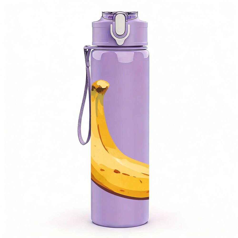 1PC Single Banana Fruit Minimalist 750ml Color Plastic Sports Water Bottle Leakproof Flip Straw Lid Suitable for Sports Office Home Use