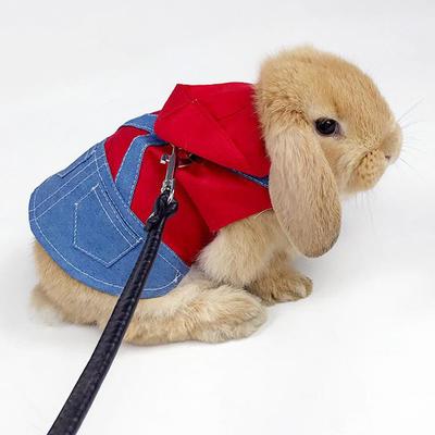 Džinsinis Triušio Bunny Kostiumas Drabužiai su Sagtimi Pavadėliu Vaikščiojantis Augintinio Diržas Mažiems Gyvūnams Gotas Jūrų Kiaulytė mascotas Aksesuarai