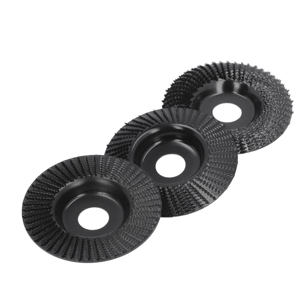 3Pcs Wood Carving Disc Set Woodworking Angle Grinder Grinding Wheels Carbon Steel 100mm Dia 22mm ID Black
