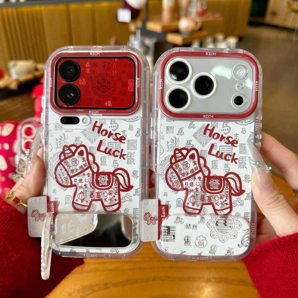 Guochao Pony is suitable for Apple 11 mobile phone case iPhone11 large window holder anti-drop protective case New Year's Eve