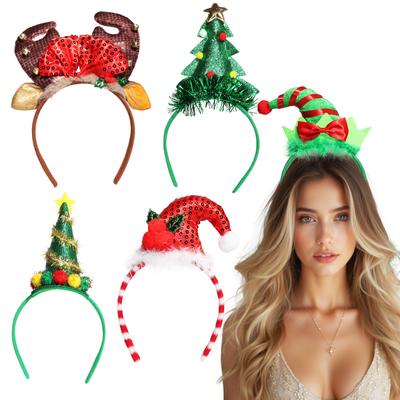 Diadema diadema de decoración navideña, atuendo para fiesta de Navidad, diadema diadema tridimensional de dibujos animados con astas y campanas