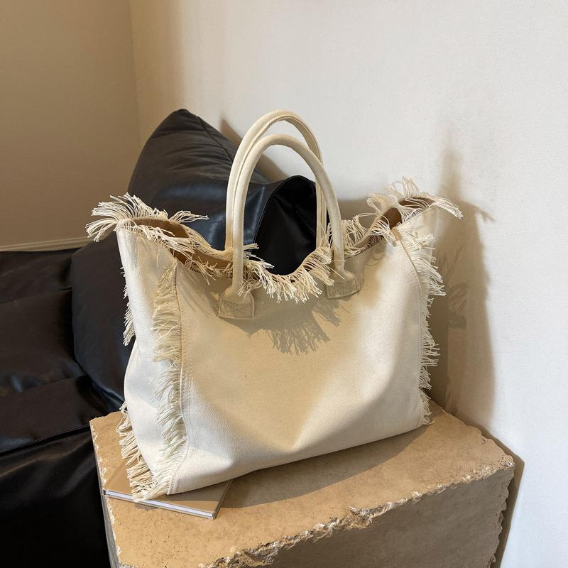 Bag Korean Lazy Wind Women's Bag Large Capacity Tassel Goose Yellow Tote Bag Niche Handbag Canvas Shoulder Bag