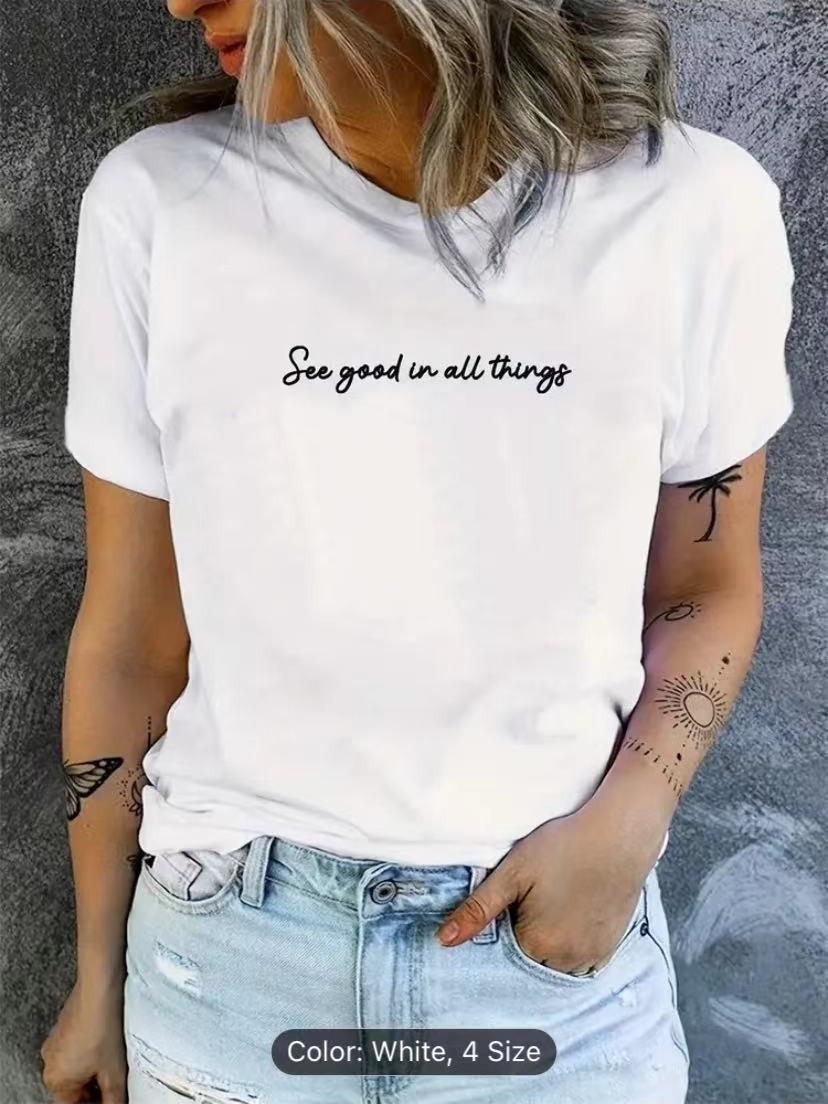 

European and American spot printed crew neck T-shirt spring and summer casual short-sleeved crew neck top short-sleeved women s T-shirt 5XL