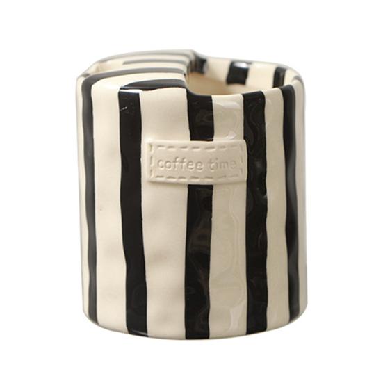 

300 мл Термостійка керамічна кружка Розписний смугастий дизайн Ергономічна нековзка ручка Кавова кружка Молоко Сік Лате Чашка для гарячих холодних напоїв чорний