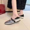 Silver single shoes women's spring new square head light mouth patent leather retro fashion soft surface flat shoes women