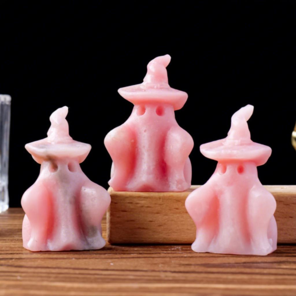 Natural Pink Opal Crystal Carving Pendant Ghost Sculpture Halloween Decoration Raw Stone Lucky Charm for Home Decor