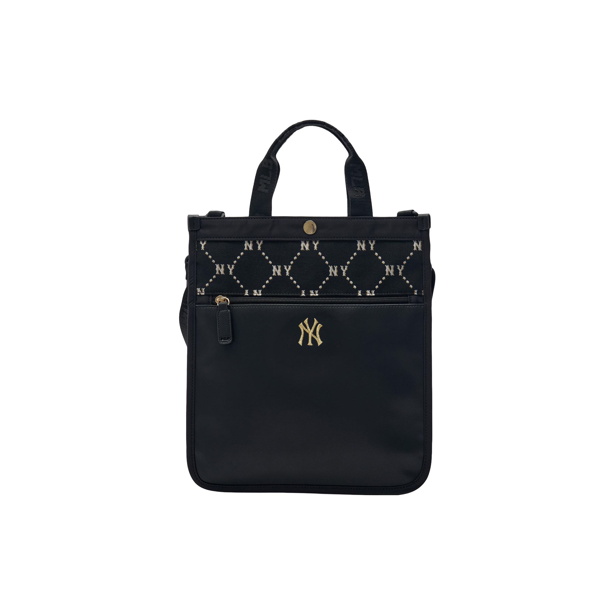 MLB New York Yankees Vintage Diamond Letter Print Adjustable Detachable Shoulder Strap Cotton Crossbody Shoulder Bag Tote Bag Regular 7AUBMD34N-50BKS Black
