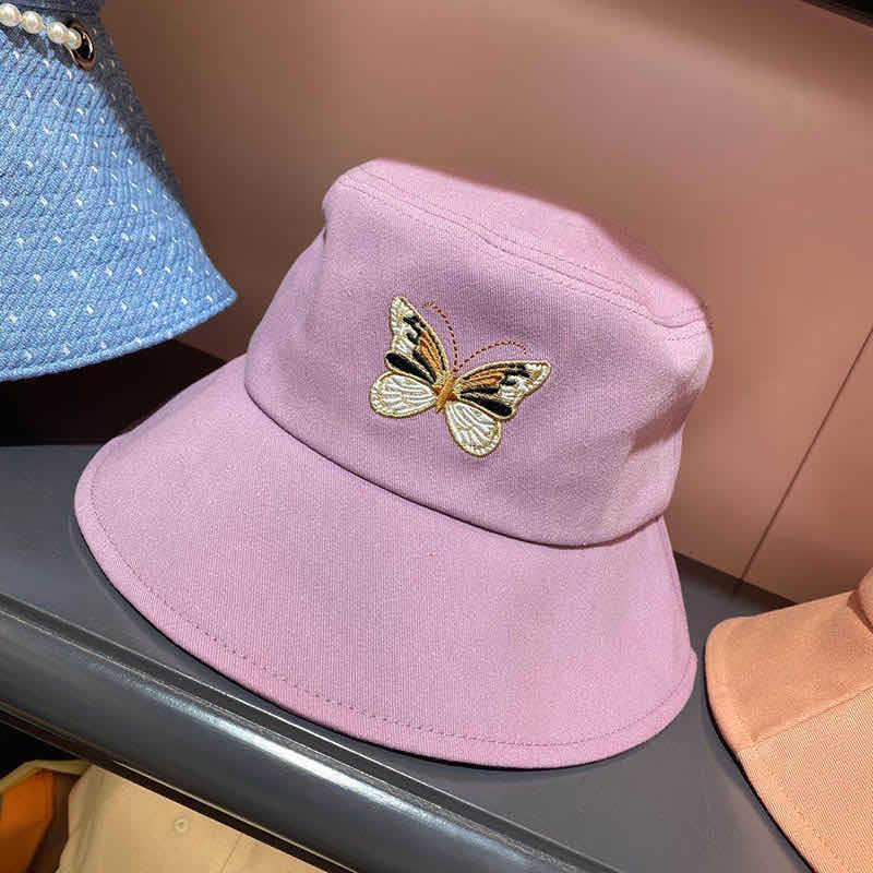 Summer Ladies Bucket Hat Butterfly Embroidered Foldable Flat Bottom Summer Fishing Fisherman Fashion Hat Hip-hop Hat
