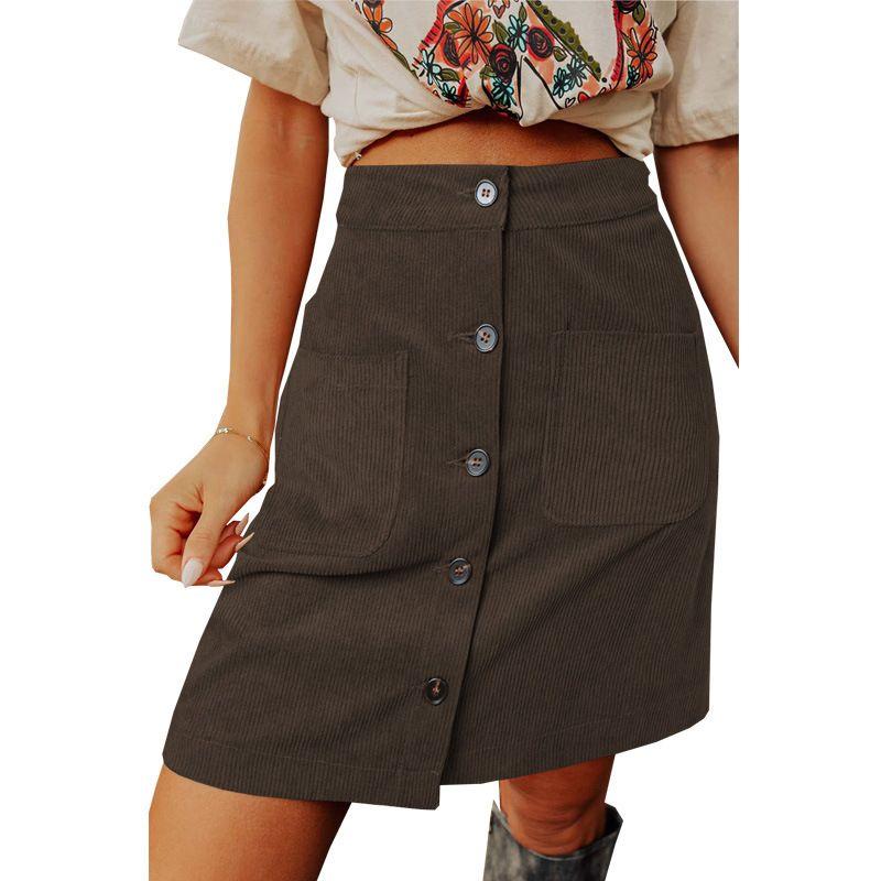 Solid Color Buckle Belt Pocket Waist Skirt Solid Buckle Sheath Skirt