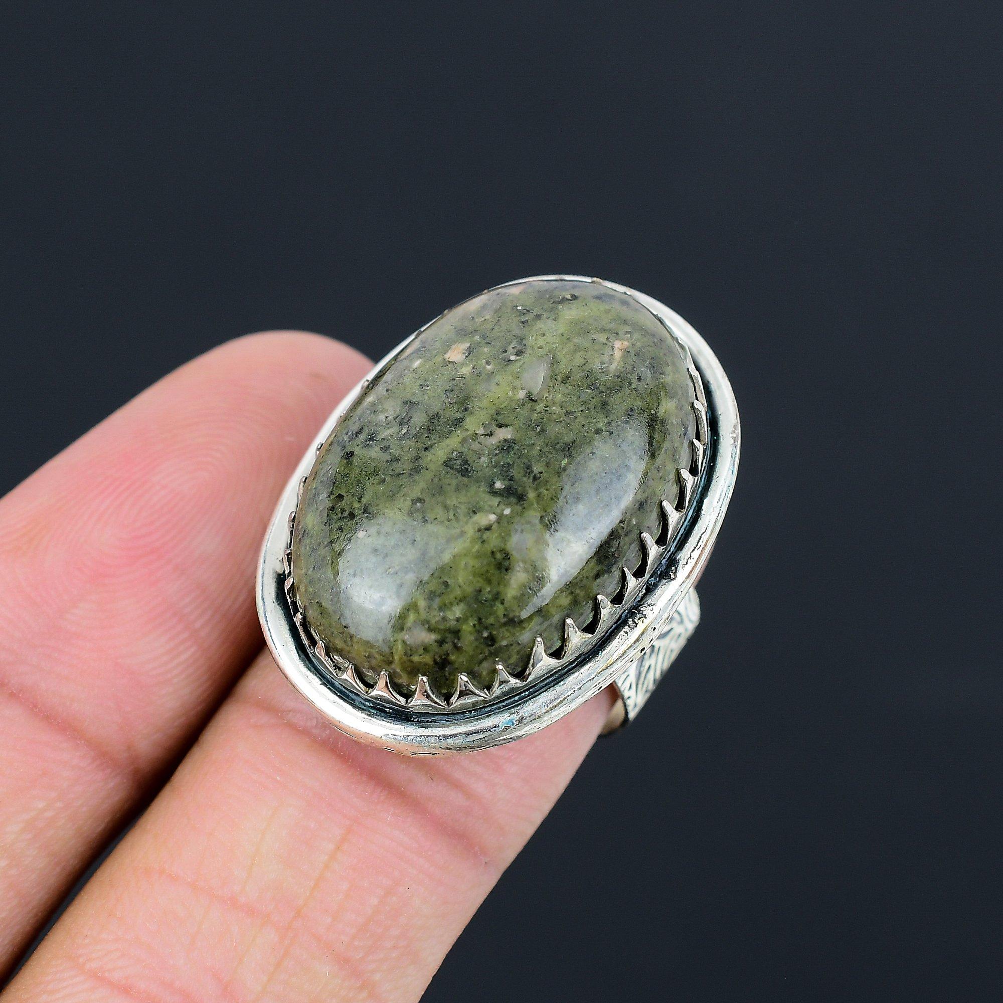 Хэллоуинская распродажа Натуральный унакит Кольцо-обещание на годовщину Размер 7,5 Стерлинговое серебро 7.5