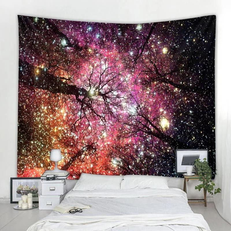 Home Room Art Background Decoration Starry Forest Tapestry Moonlight Night Psychedelic Bohemian Decorative Wall Hanging