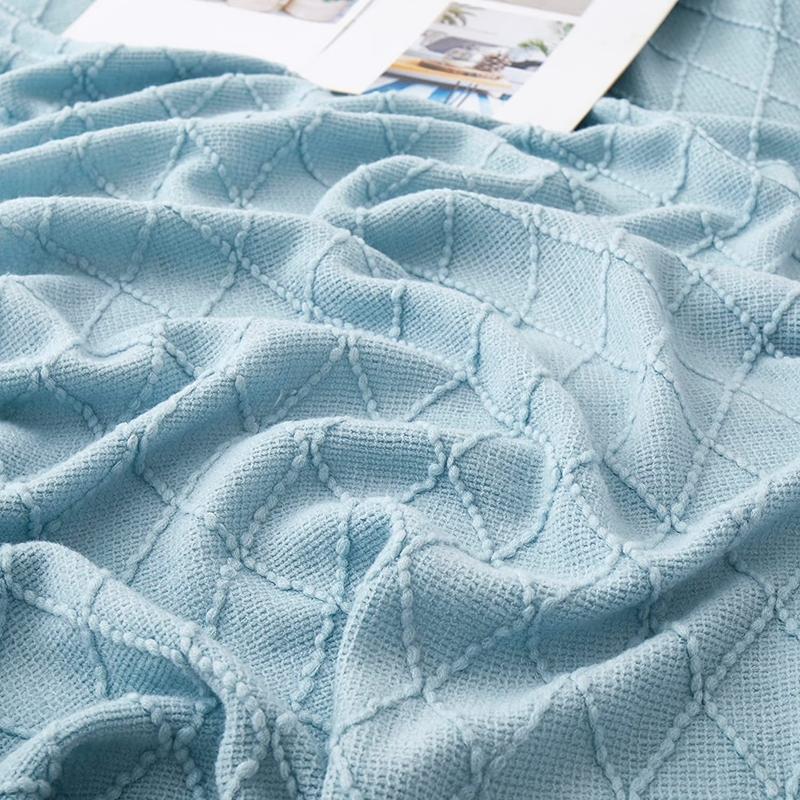Nordic Textured Knitted Blankets Bed Decor Drop Ship Shawl Sofa TV Blanket with Tassels Scarf Sofa Farmhouse Blue Throw Blanket
