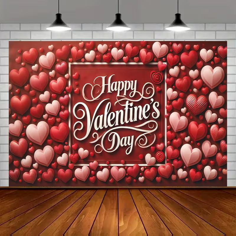 2D Happy Valentine's Day Backdrop with Red and Pink Hearts Photo Background