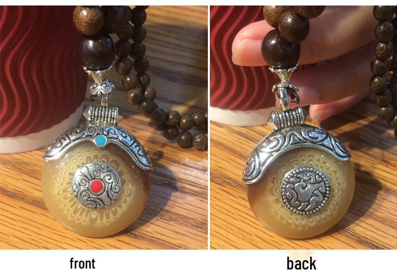 Collana con Ciondolo in Perle di Legno Nepalesi Stile Etnico per Donna