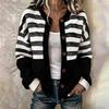 Women's Fashionable Striped Print Long Sleeve Knit Cardigan with Buttons