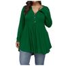Women's Large Size Casual Solid Color V-neck Buttoned Waist And Large Hem Stitching Long-sleeved Loose T-shirt Top