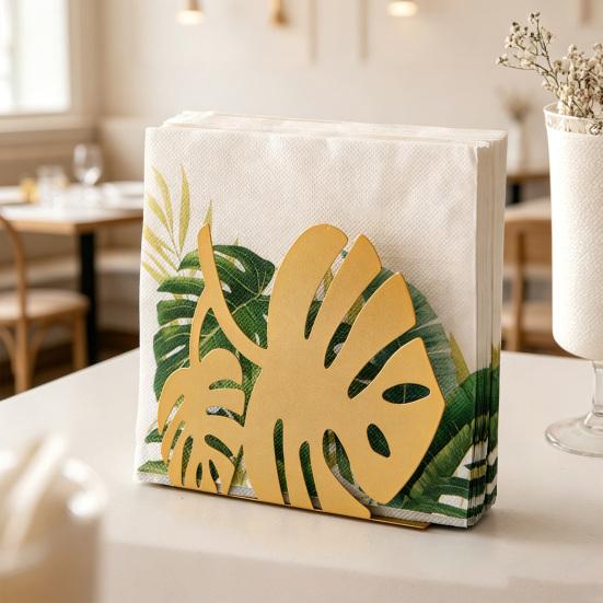 Monstera Metal Napkin Holder Tropical Monstera Leaf Freestanding Tissue Dispenser for Kitchen Countertop Dining Table