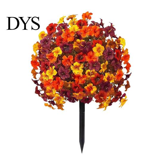 Fake Flowers for Decoration Artificial Fall Outdoors, Autumn Topiary Ball, UV Resistant Faux Mums with Ground Easy Care Decorative Spike Planters