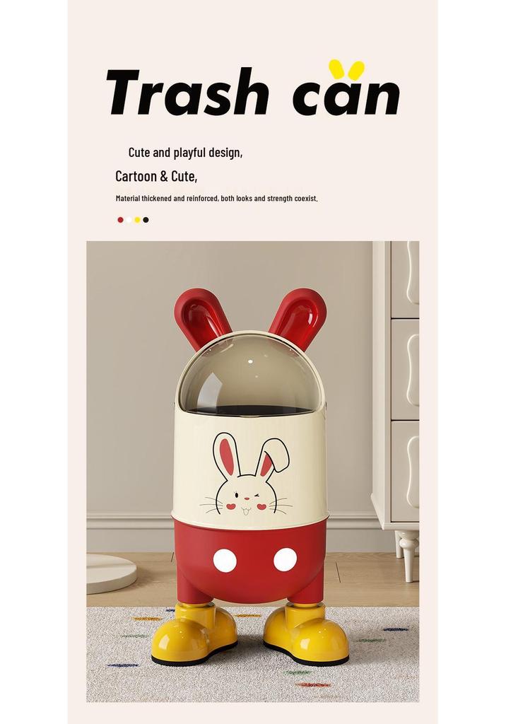 Adorable Rabbit Flip-Top Trash Can with Lid for Kids - Large Capacity for Home, Bedroom, or Bathroom.