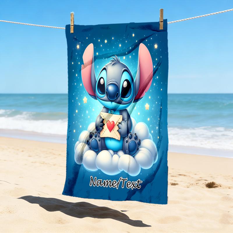 Custom Name Stitch Floral Stylish Digital Printing Beach Towel Quick‑Drying Absorbent Blanket for Beach Pool Gym Travel