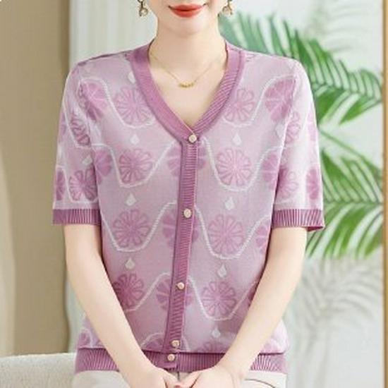 

Mom s Elegant Summer Short-Sleeve Shirt - 2026 New Style for Middle-Aged and Elderly Women 2XL фіолетовий