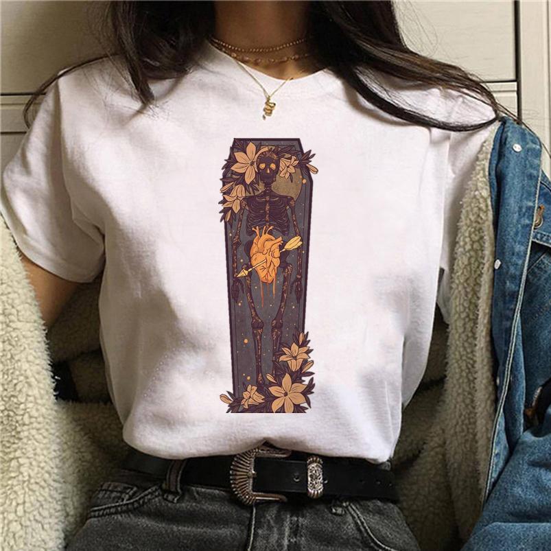 Summer Tshirt Female Tee Skull Cat Print Women Tshirt Punk Dark Grunge Streetwear Ladies Gothic Top Tshirts Harajuku Clothes Y2K