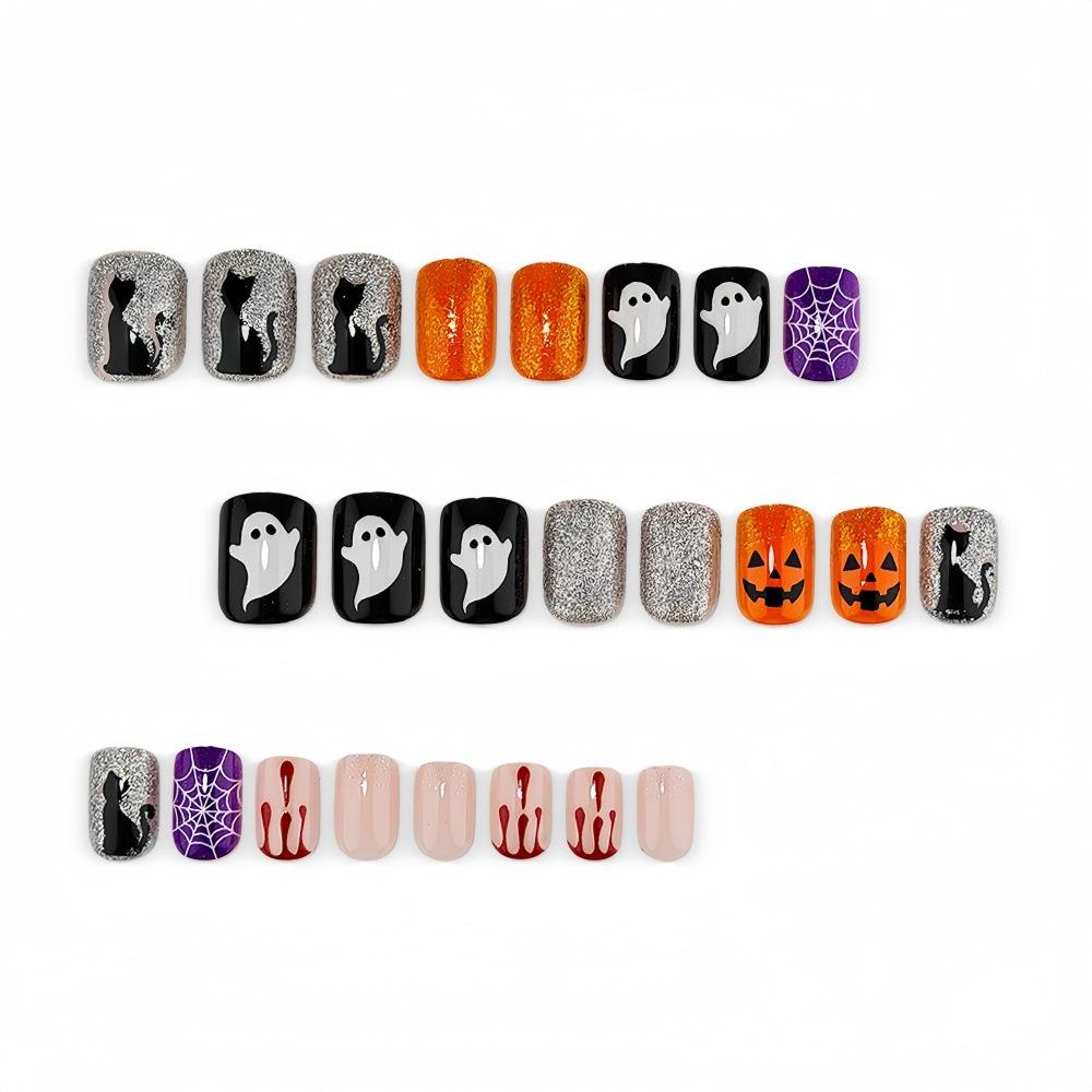 Halloween Wearable Armor Ghost Cobweb Pumpkin Skeleton Black Cat Manicure Wearable Nails