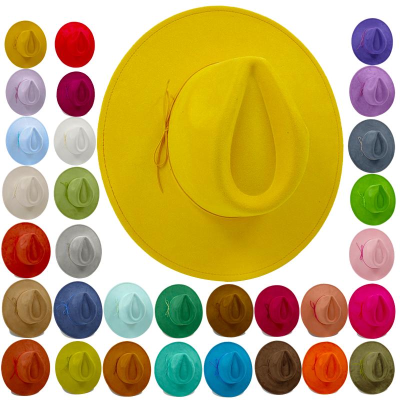 Cappello a Cilindro Piatto Rotondo 9,5 cm in Scamoscio Uomo Donna Cappello da Cowboy Western Cappello Fedora per Feste e Palco Design Autostile Stile Etnico Cappello Superiore