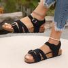 Modische flache Sandalen mit Schnallenriemen für Damen, Sommer 2025, lässige Outdoor-Strandschuhe, leichte, rutschfeste schwarze Korksandalen