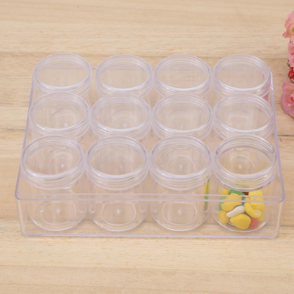 2pcs Rectangle Shape Jewelry Beads Storage Box 12 Bottles Plastic Storage Organizer DIY Craft Use
