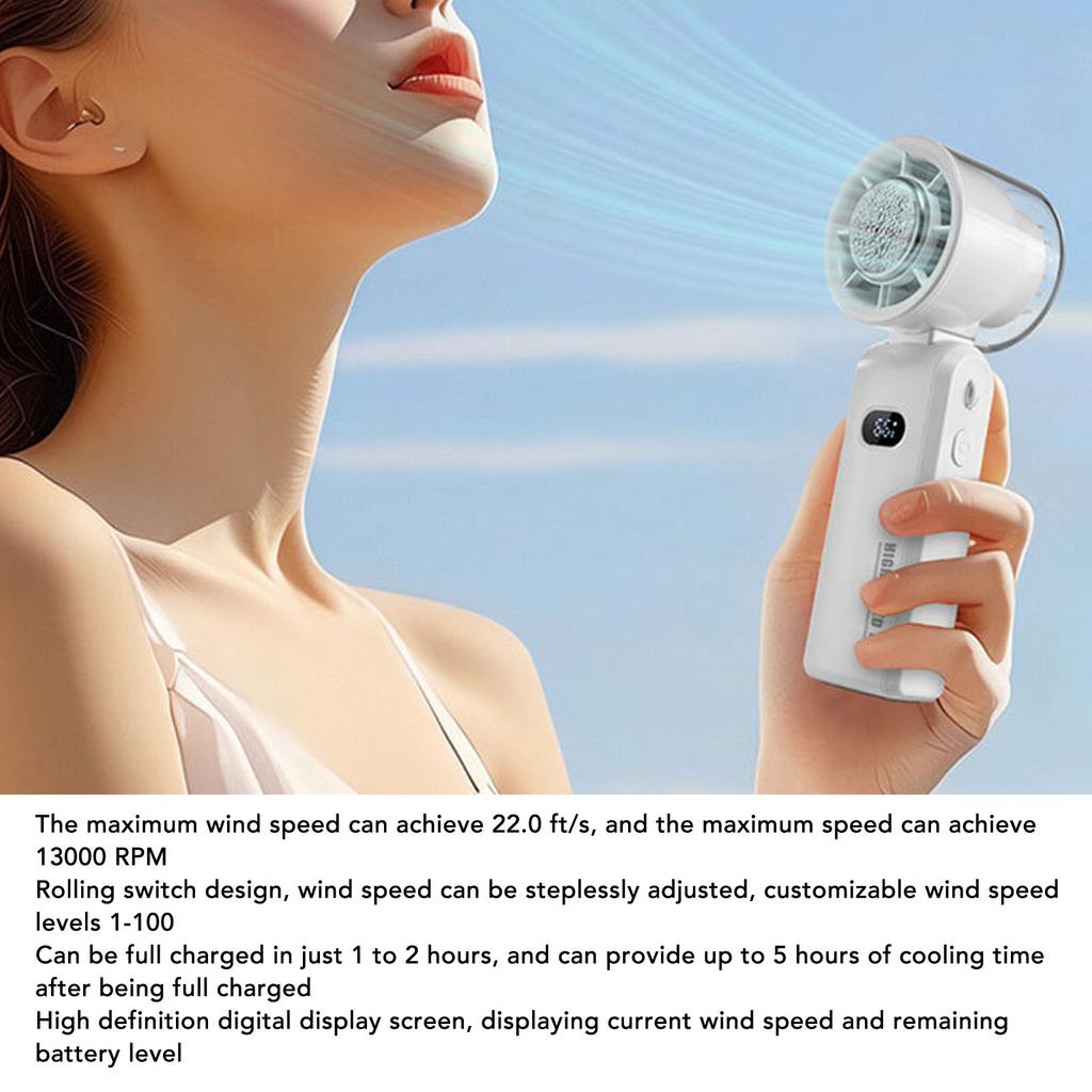 Handheld Turbo Fan 100 Gears High Speed Rechargeable Foldable Portable Cooling Fan with Lanyard