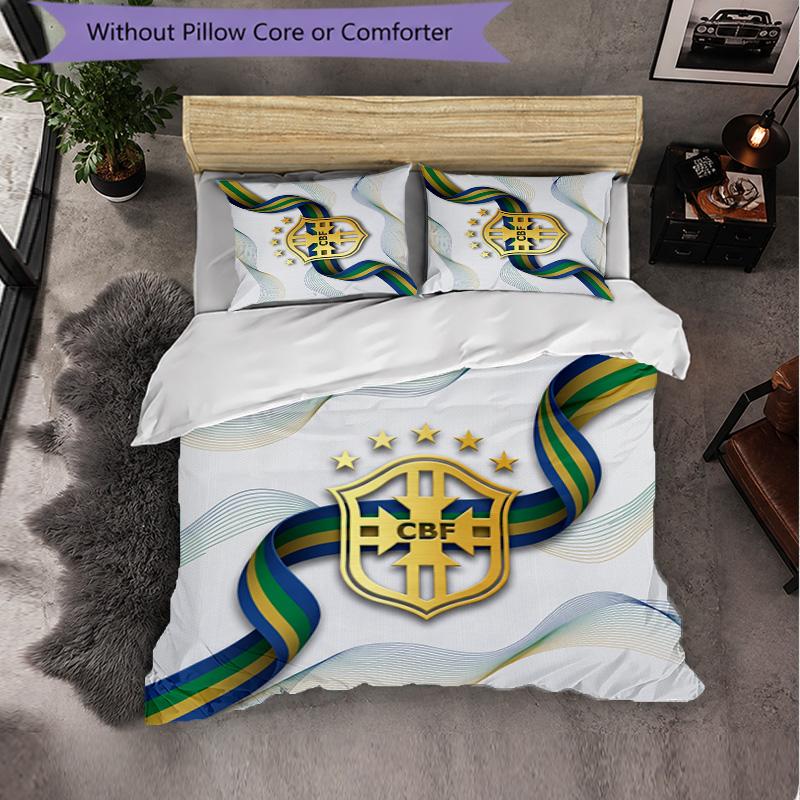 Brasilien Fußballmuster 3-teiliges Bettwäsche-Set Weiche Mikrofaser-Bettbezug mit Kissenbezügen für das Schlafzimmer