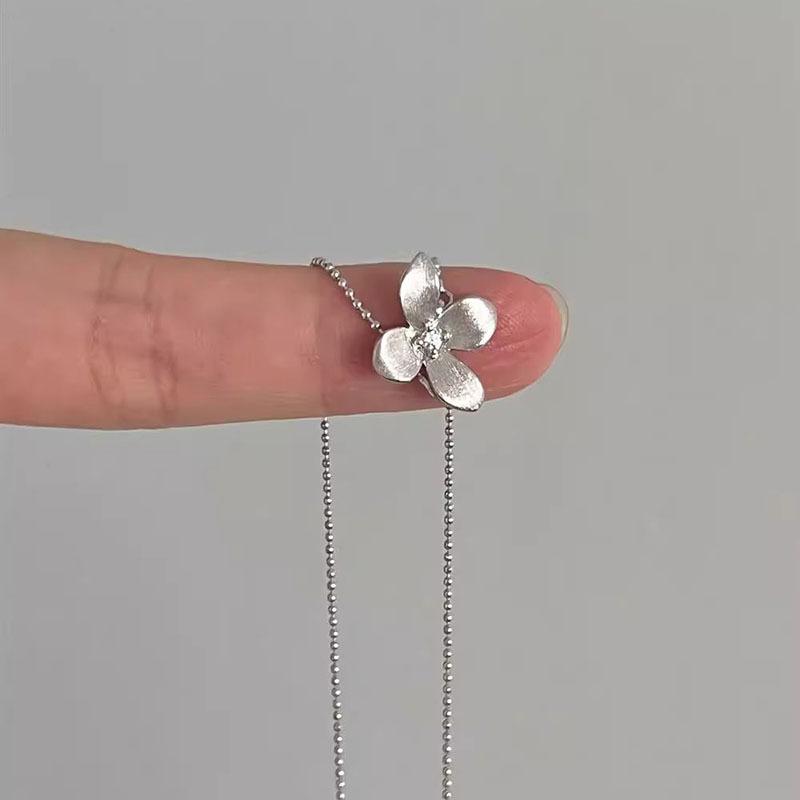 silver  art irregular brushed flower pendant necklace for women exquisite and High quality collar chain party