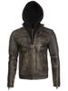 Men's Real Leather Biker Jacket with Hood (2JB2) - Vegas Black