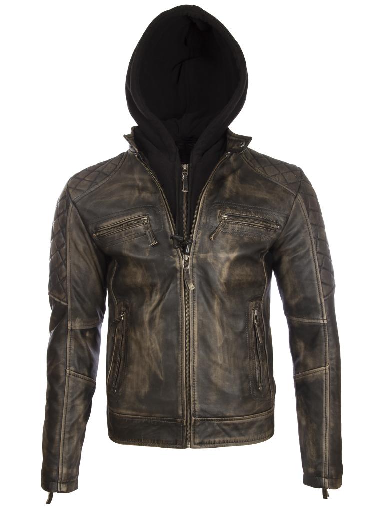 Aviatrix Men's Black Real Leather Biker Jacket With Hood (2Jb2) - Vegas Cm